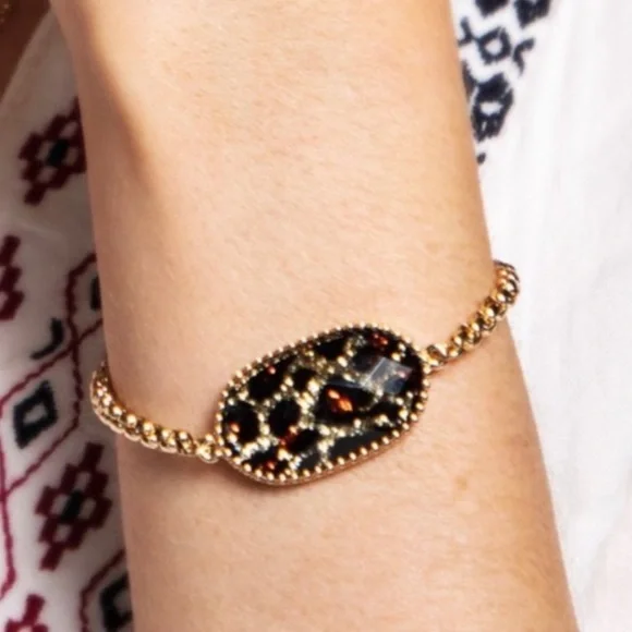 New! Leopard Gold or Silver Glitter Acrylic Glass Look Adjustable Chain Bracelet - Picture 4 of 8